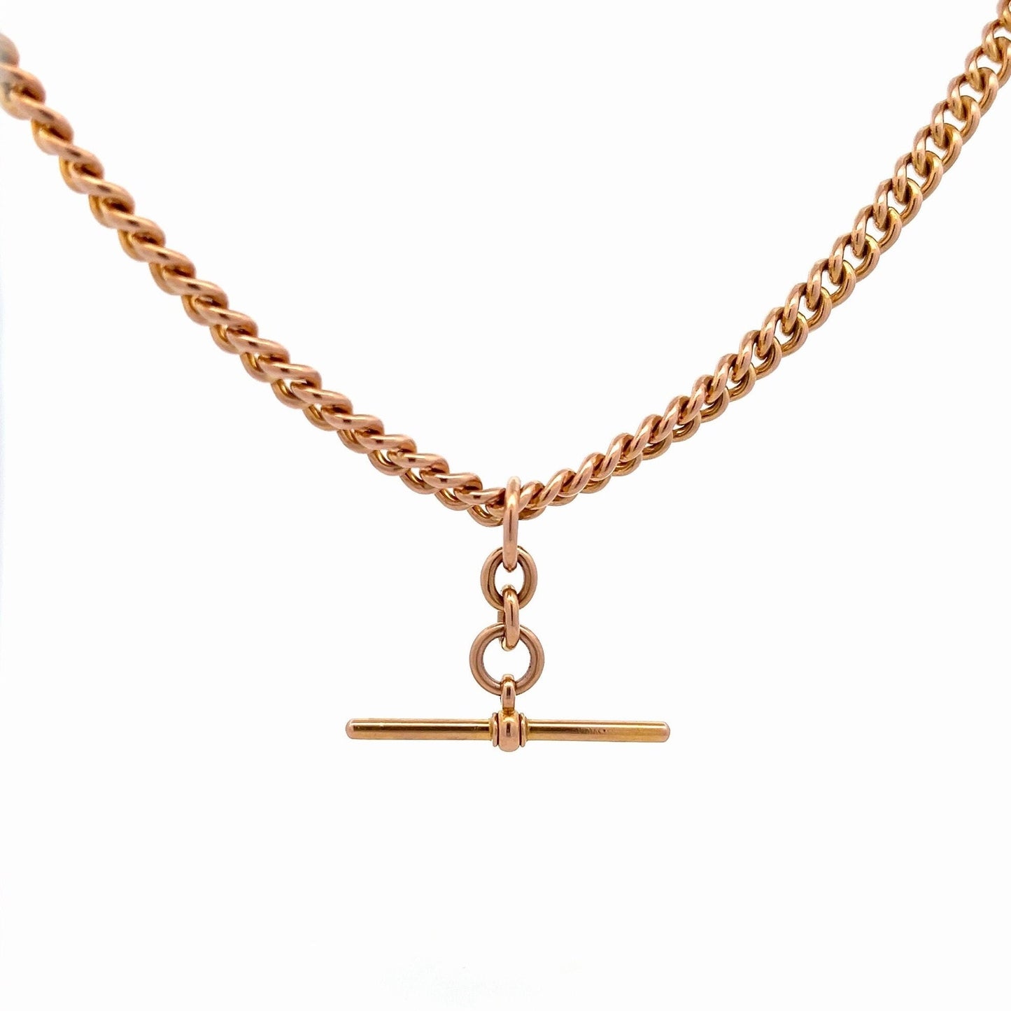 Antique Edwardian 9ct Gold Albert Watch Chain with T-Bar. Curb Link Watch Chain. Dated 1919. Superb Example. 40cm / Almost 16 inches.