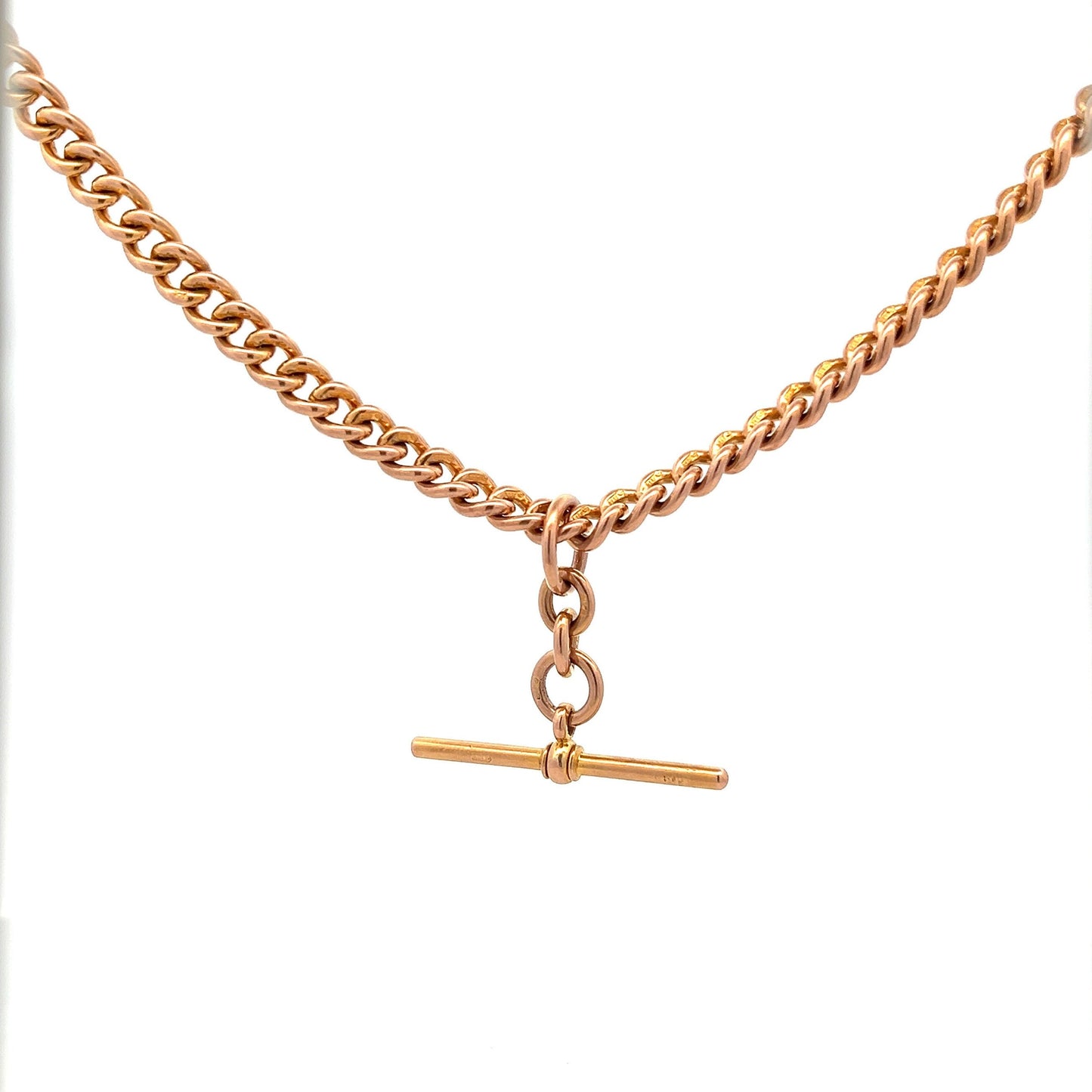 Antique Edwardian 9ct Gold Albert Watch Chain with T-Bar. Curb Link Watch Chain. Dated 1919. Superb Example. 40cm / Almost 16 inches.