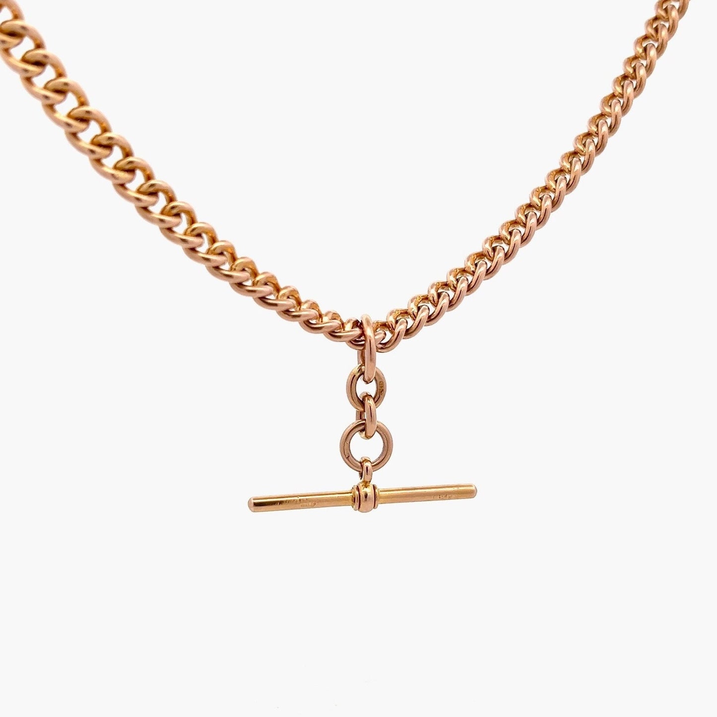 Antique Edwardian 9ct Gold Albert Watch Chain with T-Bar. Curb Link Watch Chain. Dated 1919. Superb Example. 40cm / Almost 16 inches.