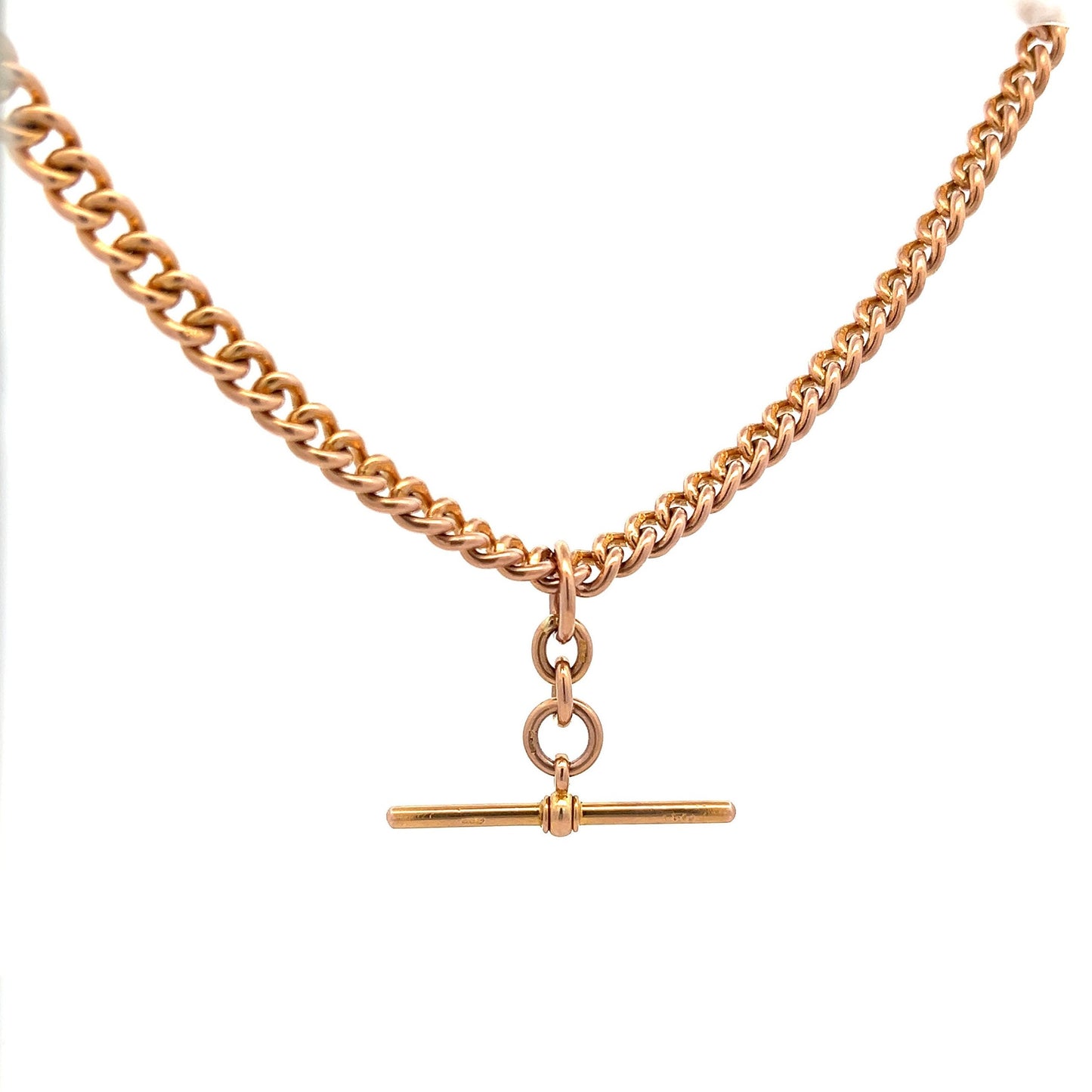 Antique Edwardian 9ct Gold Albert Watch Chain with T-Bar. Curb Link Watch Chain. Dated 1919. Superb Example. 40cm / Almost 16 inches.