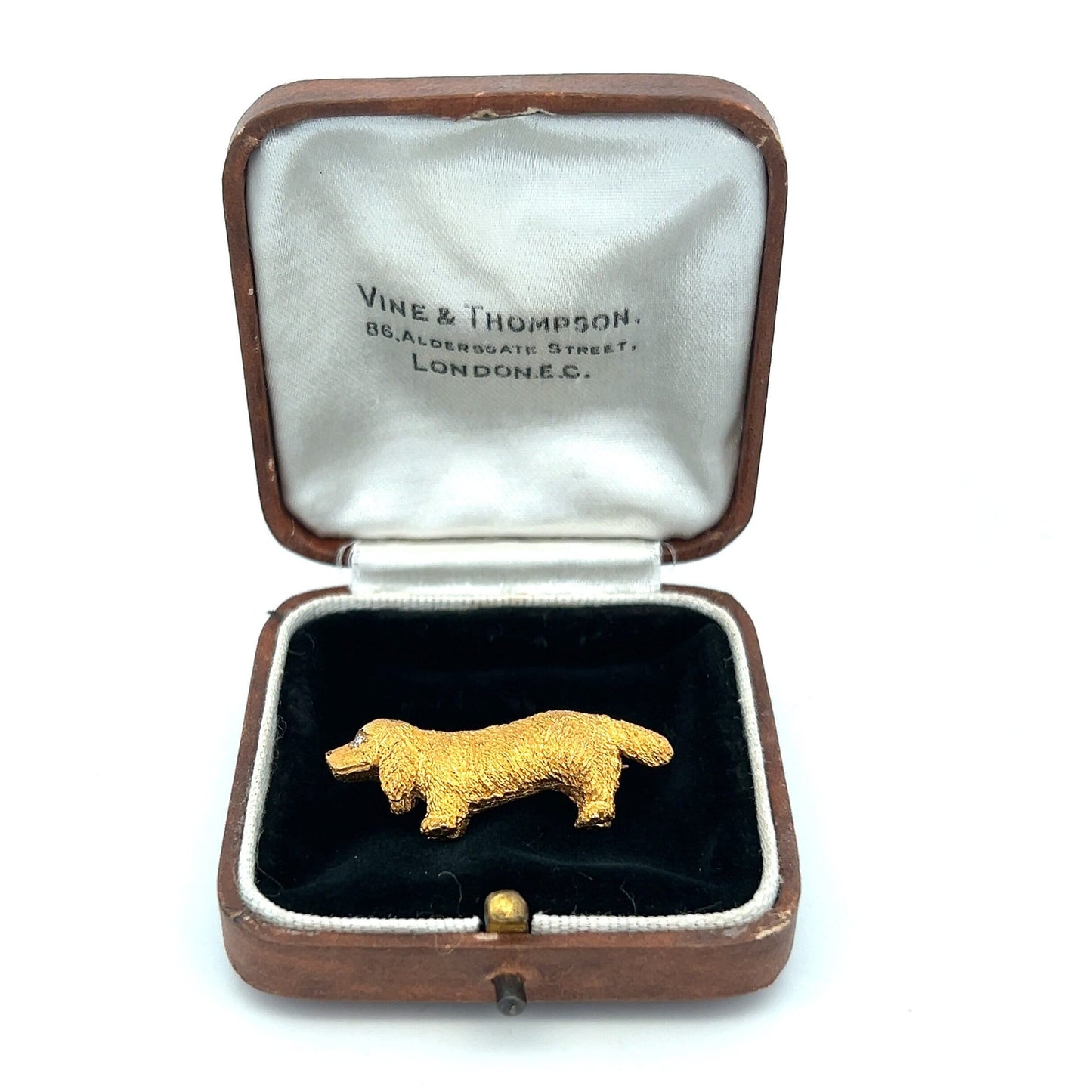 Antique Gold Dog Brooch. Diamond Eyes. 15ct Gold. Beautiful Quality. Late Victorian, Early 20th Century.