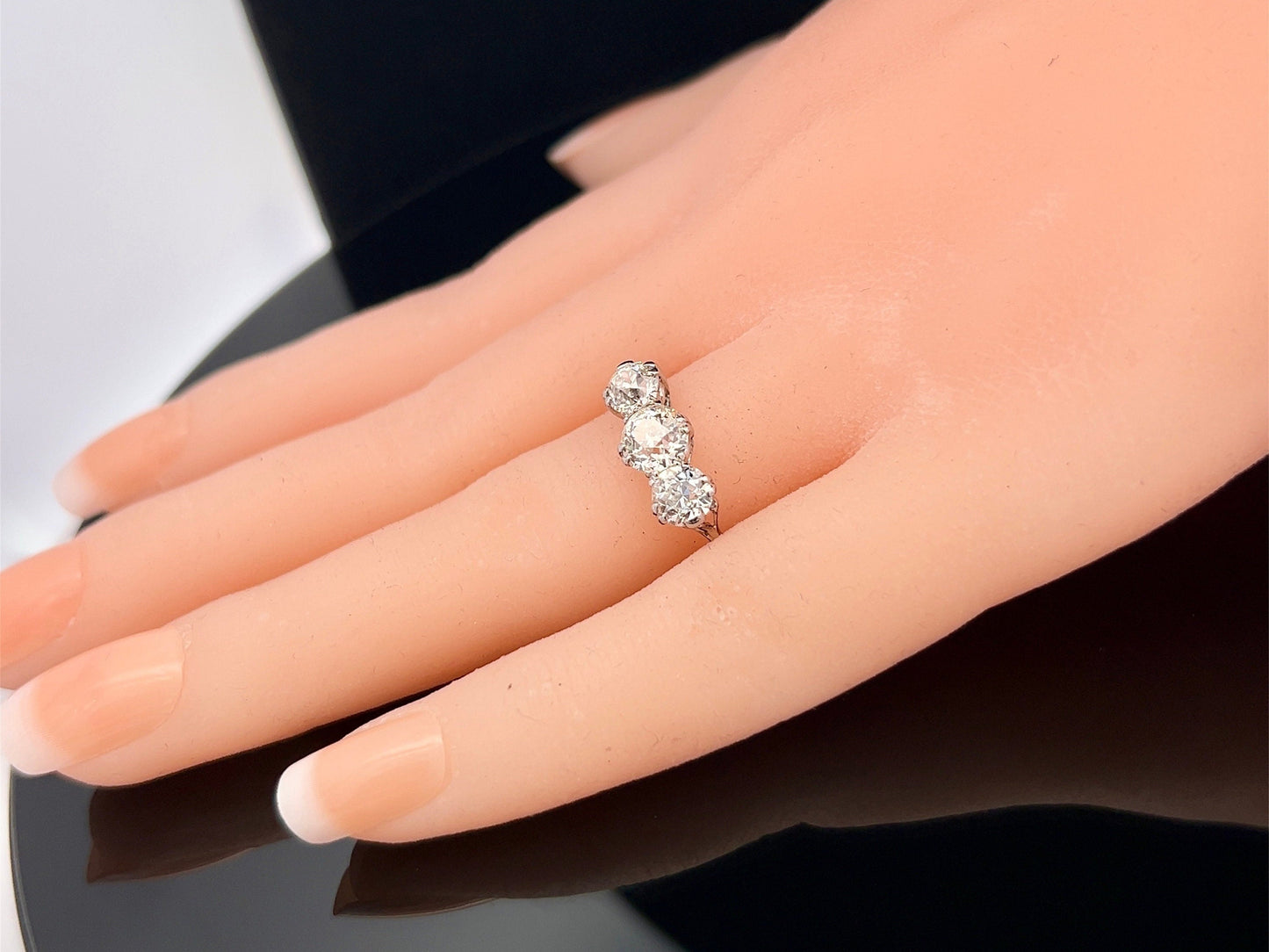 Antique Certificated 1.77 Carat Old European Cut Natural Diamond 3 Stone Platinum Ring. Diamond Trilogy Platinum Ring. English 1910- 1920.