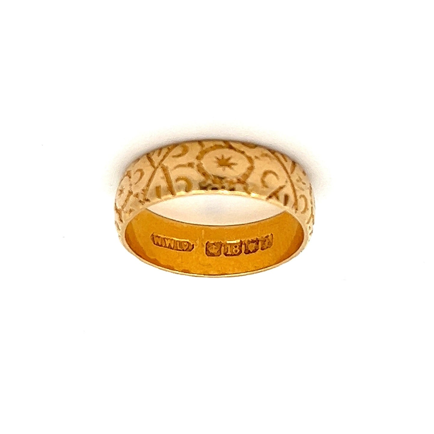 Antique Edwardian 18ct Gold Hand Engraved Wedding Ring. English. London 1918. Quality 6.1g. 6mm Wide.