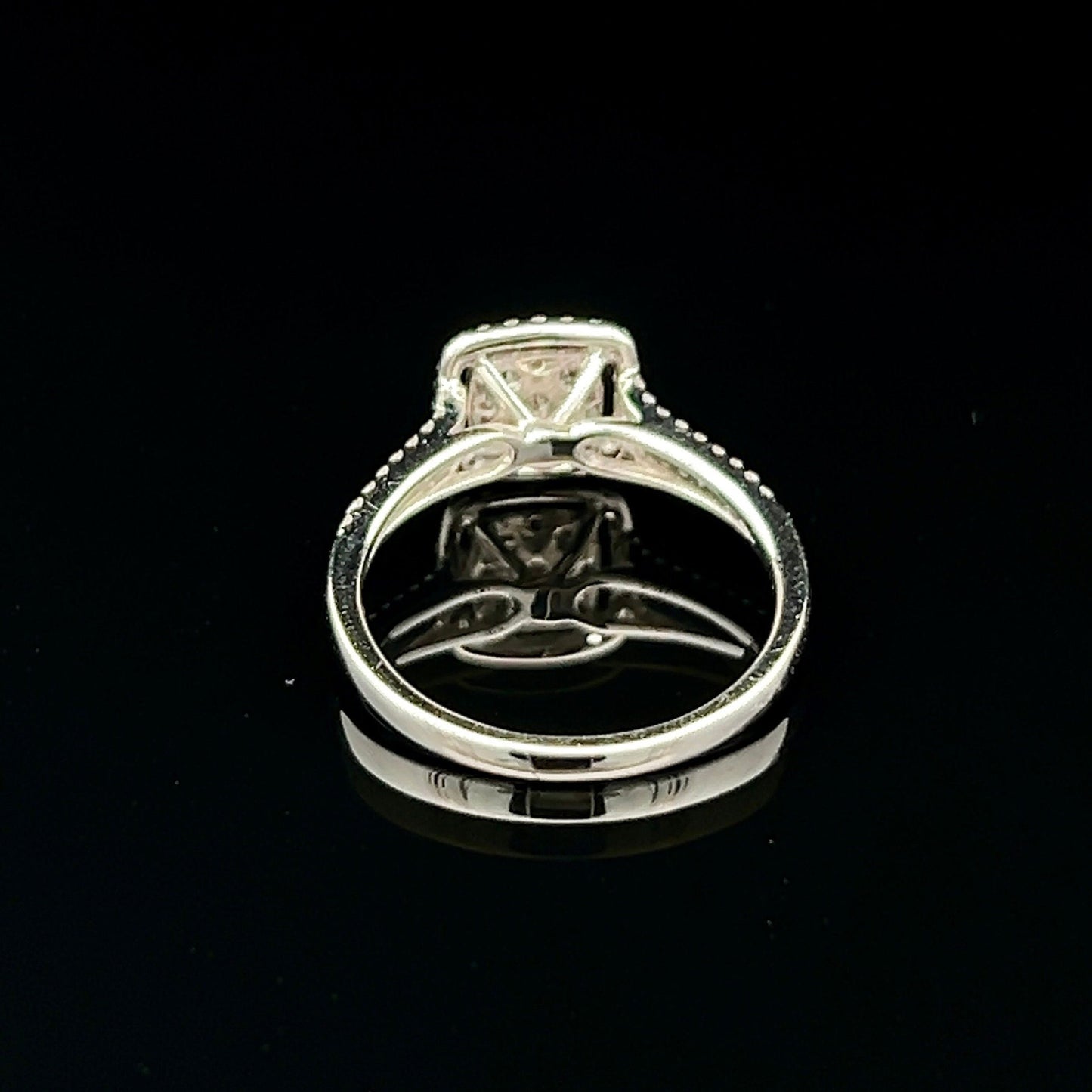 Preloved Natural  Diamond Halo Cluster 18ct White Gold Ring with Diamond Split Shoulders. 0.75 Carat Diamond Cluster Ring.