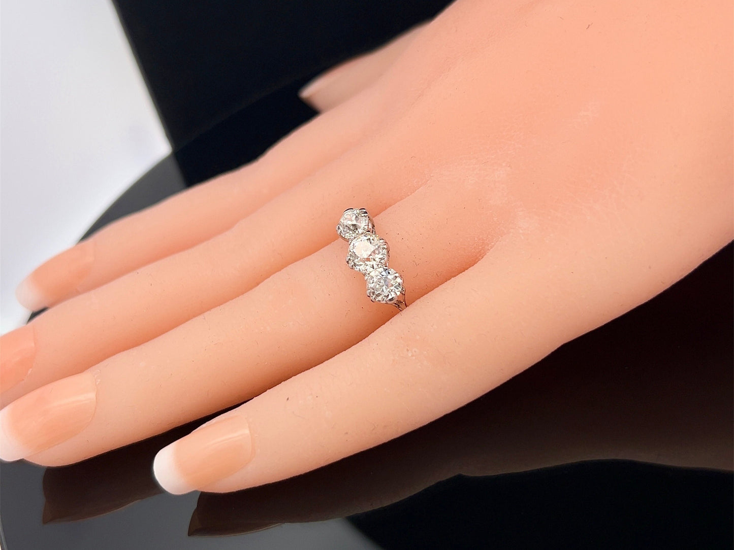 Antique Certificated 1.77 Carat Old European Cut Natural Diamond 3 Stone Platinum Ring. Diamond Trilogy Platinum Ring. English 1910- 1920.