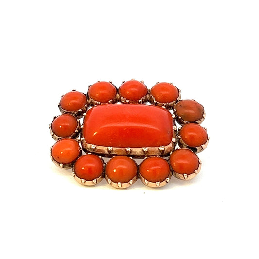 Antique Coral & Gold Brooch. Late Georgian / Early Victorian. English Circa 1820-1830