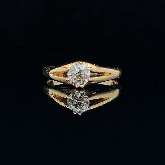 Antique 0.82ct Old European Cut Diamond Gypsy / Pinky Ring.  18ct Gold. Late Victorian. Natural Diamond.