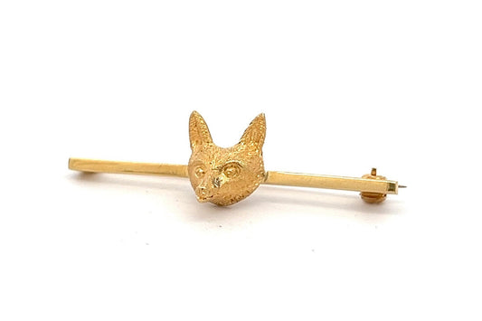 Antique 18ct Gold Fox Bar Brooch / Cravat Pin.  English Circa 1910's / 1920's