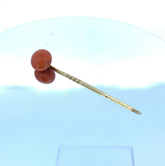 Antique 18ct Gold Large Coral Button Stick Pin. Natural, 12mm!!