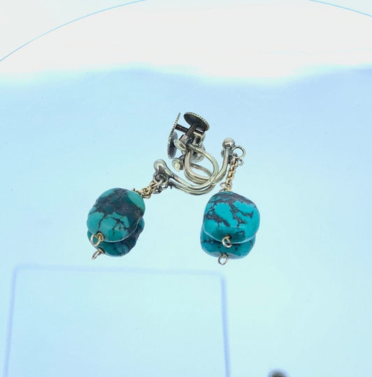 Antique Art Nouveau, Arts & Crafts Victorian Turquoise Matrix 9ct Gold Drop Earrings.