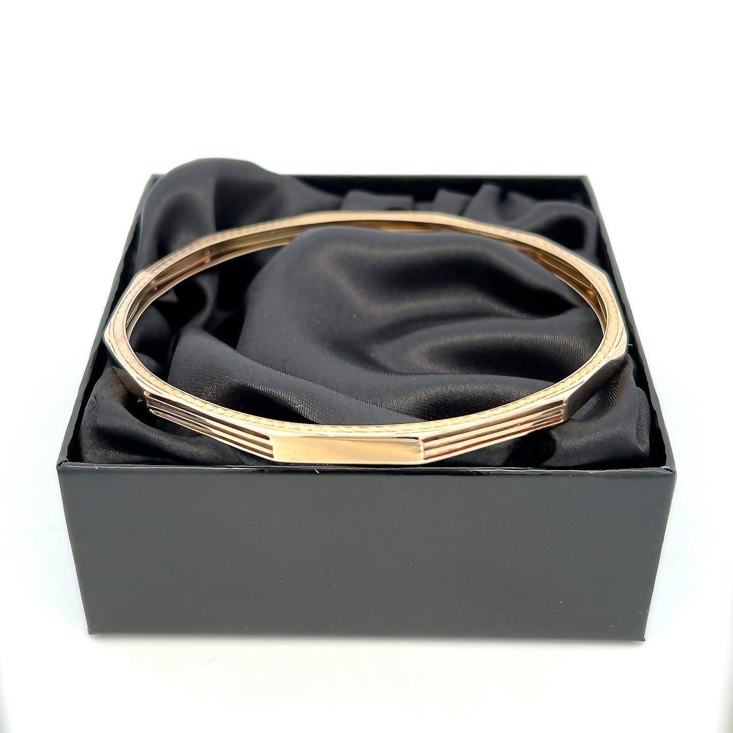 Antique Art Deco 9ct Gold Dodecagon Slave Bangle. Engine Turned Design. Upper Arm Bangle. Suit a Larger Wrist.