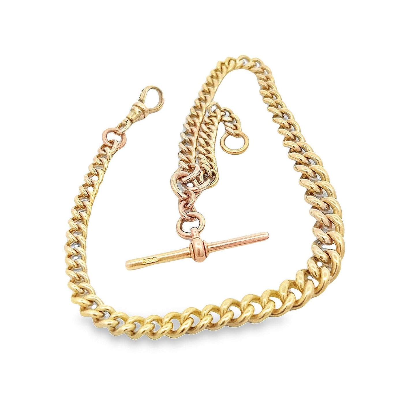 Antique Edwardian 9ct Gold Albert Watch Chain with T-Bar. Graduated Curb Link. Circa 1920. Super Example. 38cm / Almost 15 inches. 42.3g