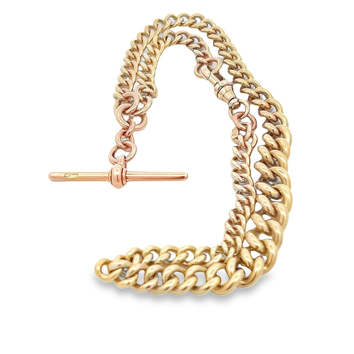 Antique Edwardian 9ct Gold Albert Watch Chain with T-Bar. Graduated Curb Link. Circa 1920. Super Example. 38cm / Almost 15 inches. 42.3g