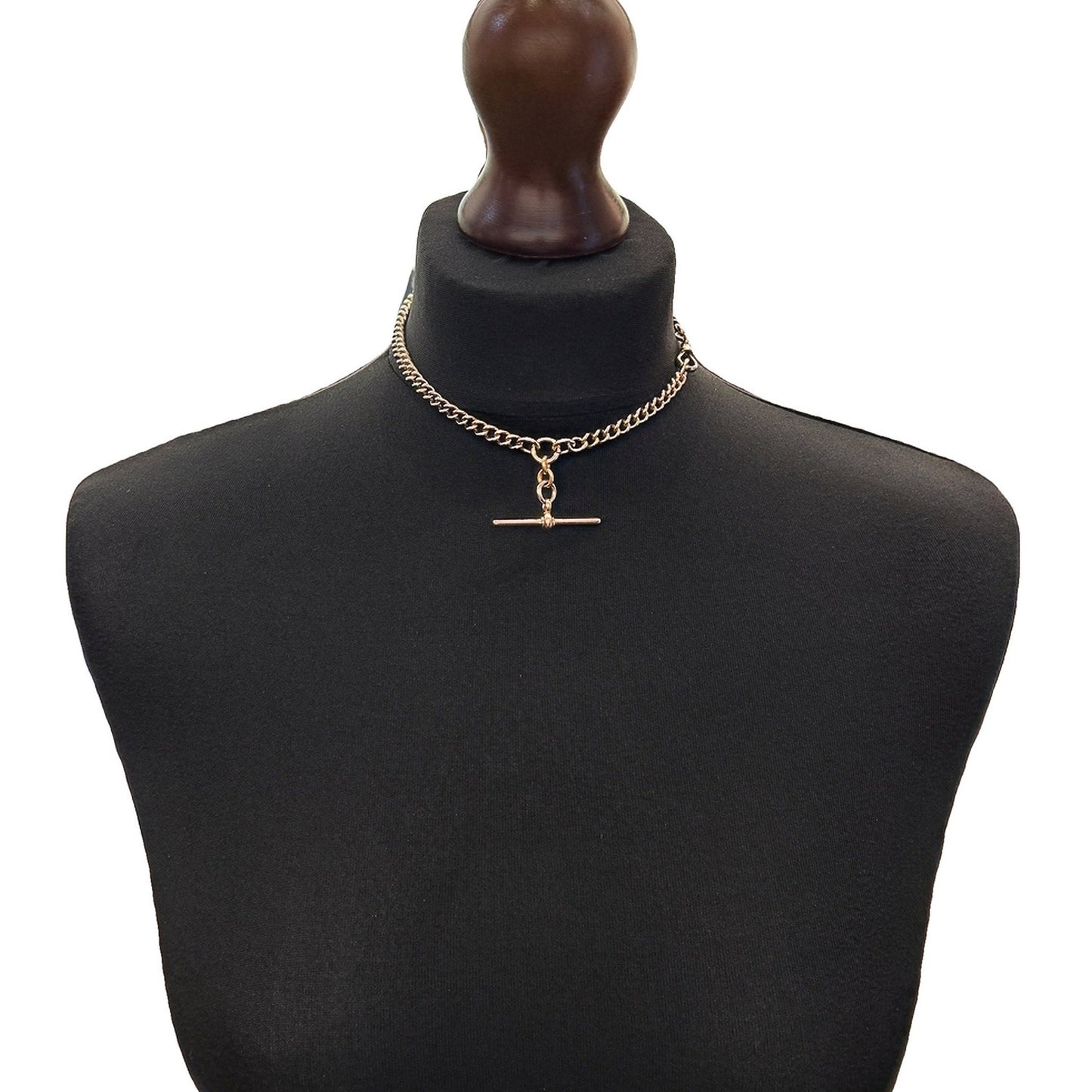 Antique Edwardian 9ct Gold Albert Watch Chain with T-Bar. Graduated Curb Link. Circa 1920. Super Example. 38cm / Almost 15 inches. 42.3g