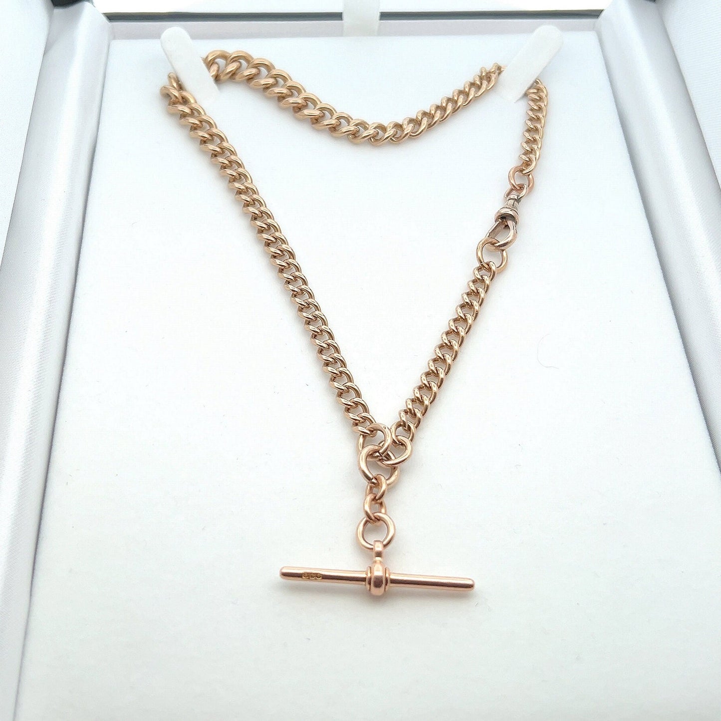 Antique Edwardian 9ct Gold Albert Watch Chain with T-Bar. Graduated Curb Link. Circa 1920. Super Example. 38cm / Almost 15 inches. 42.3g