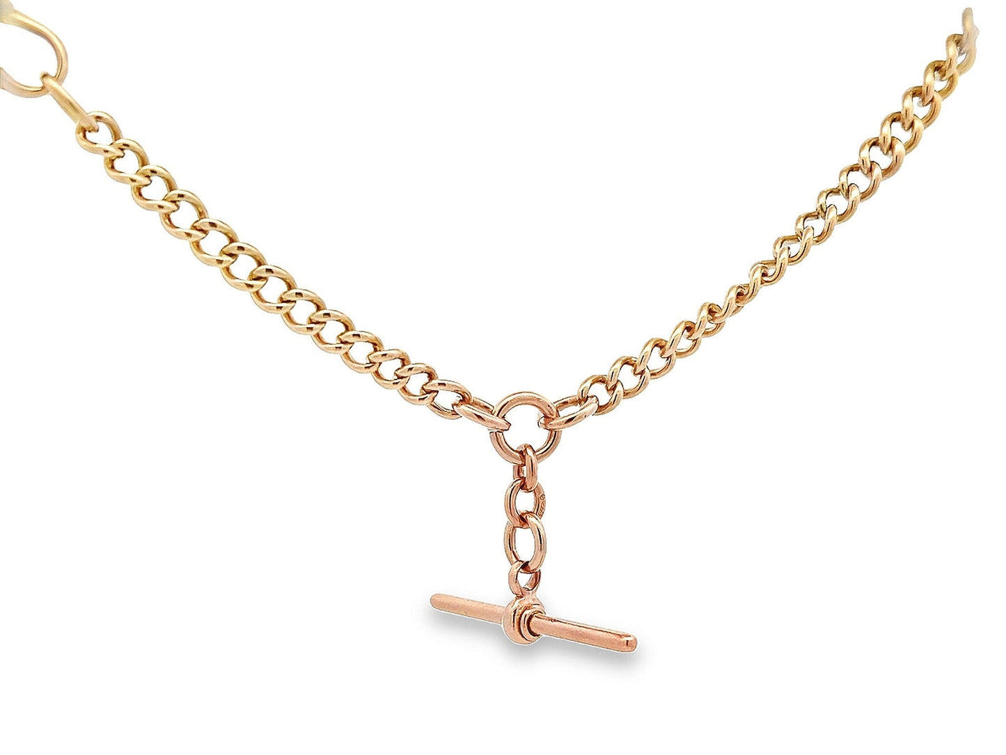 Antique Edwardian 9ct Gold Albert Watch Chain with T-Bar. Graduated Curb Link. Circa 1920. Super Example. 38cm / Almost 15 inches. 42.3g