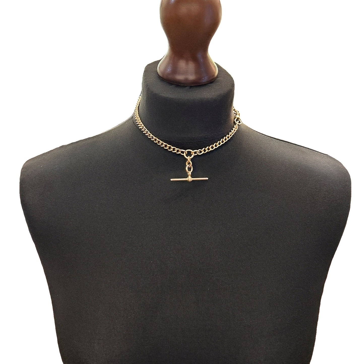 Antique Edwardian 9ct Gold Albert Watch Chain with T-Bar. Graduated Curb Link. Circa 1920. Super Example. 38cm / Almost 15 inches. 42.3g