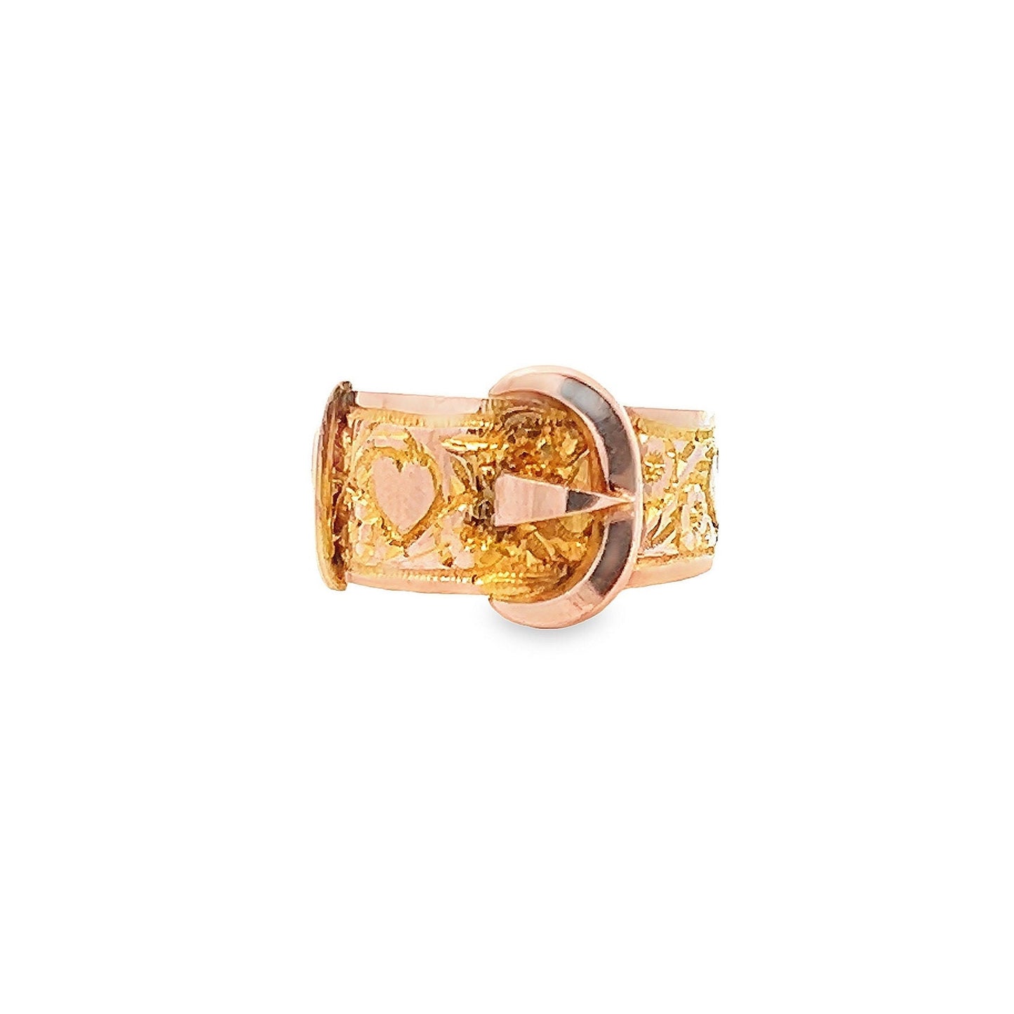 Antique Edwardian 9ct Gold Buckle Ring with Hearts Motif. Birmingham 1912. Superb Crisp Example.