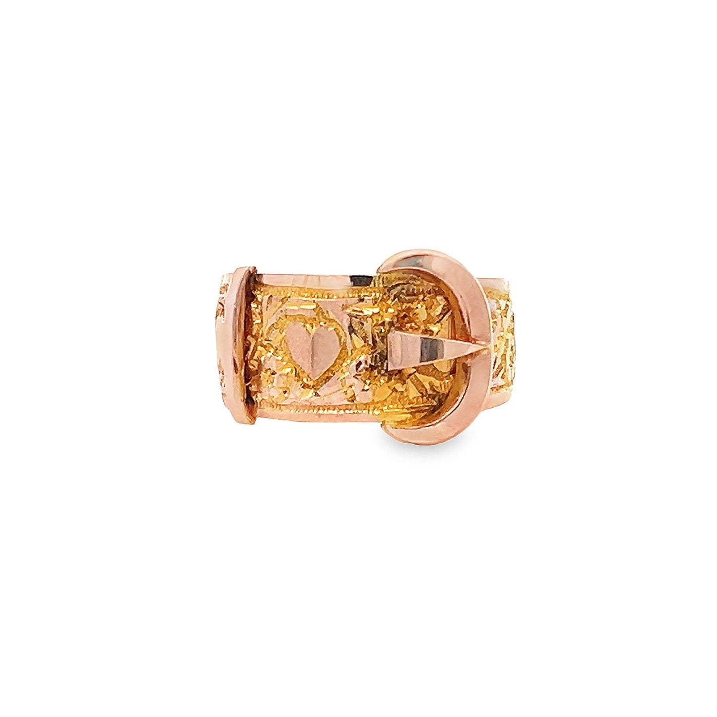 Antique Edwardian 9ct Gold Buckle Ring with Hearts Motif. Birmingham 1912. Superb Crisp Example.