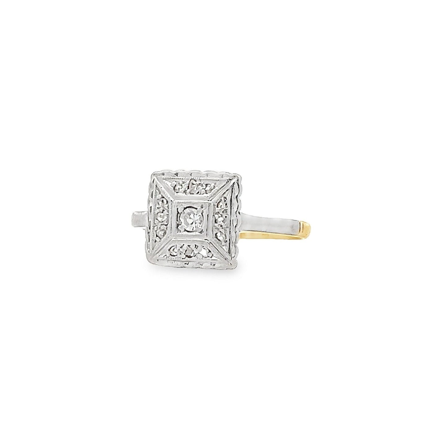 Antique Art Deco Diamond 18ct Gold and Platinum 'Tablet'  Ring. English Circa 1920 - 1930