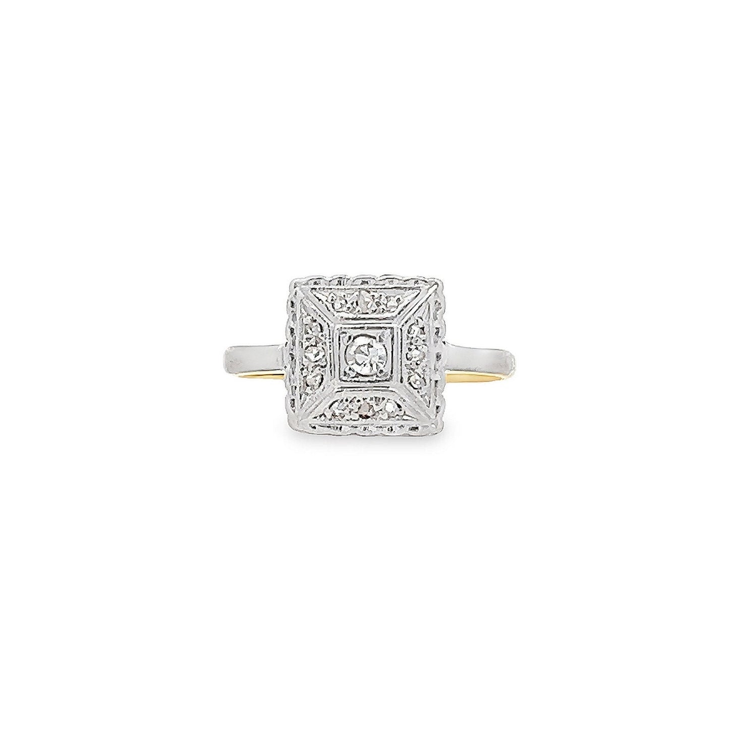 Antique Art Deco Diamond 18ct Gold and Platinum 'Tablet'  Ring. English Circa 1920 - 1930