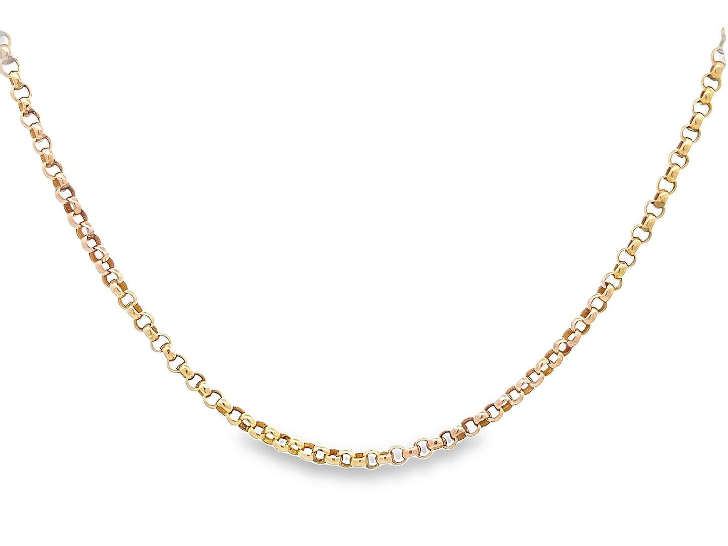 Antique 9ct Yellow Gold Edwardian Faceted Round Belcher Chain. Circa 1900, Excellent Condition, Big Barrel Clasp. 17 inches.