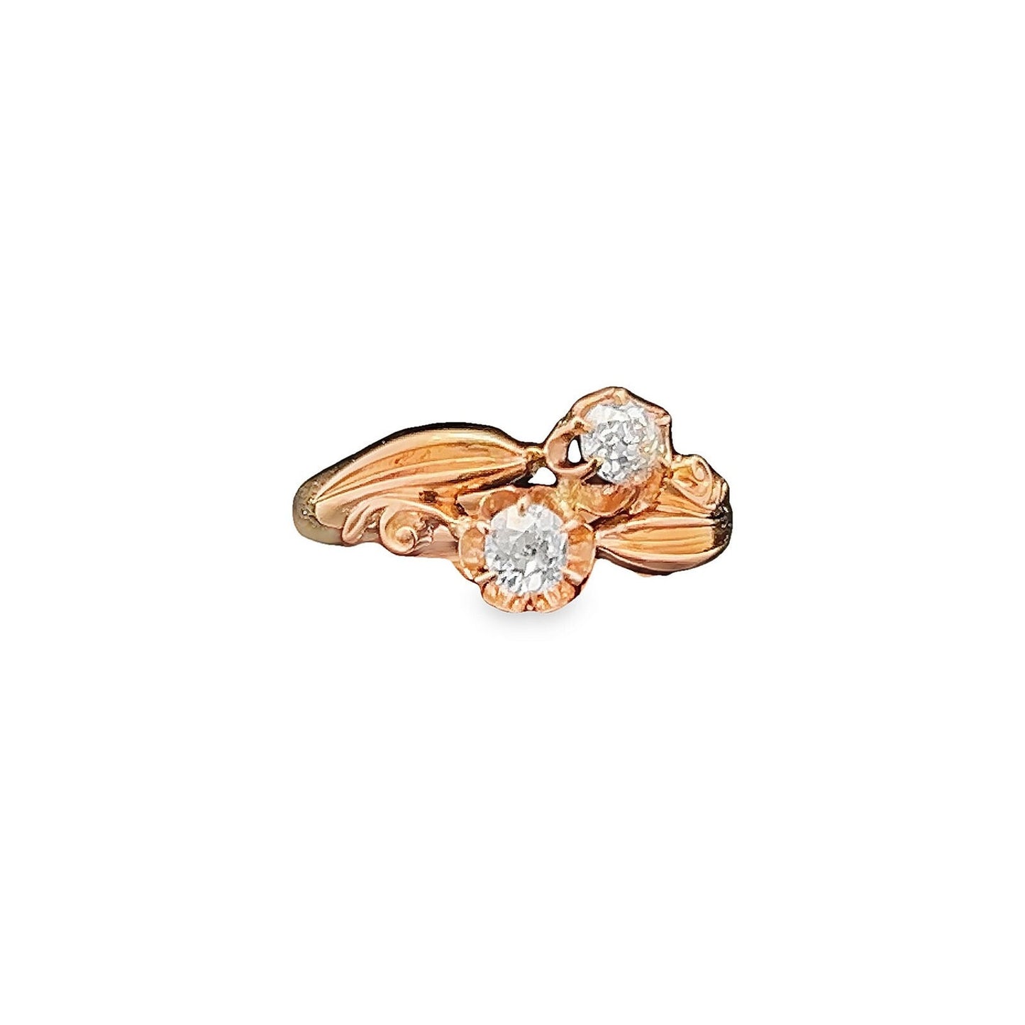 Antique Art Nouveau Diamond 'Toi et Moi' Crossover 22ct Gold Ring. Antique Diamond Crossover Gold Ring. English Circa 1870