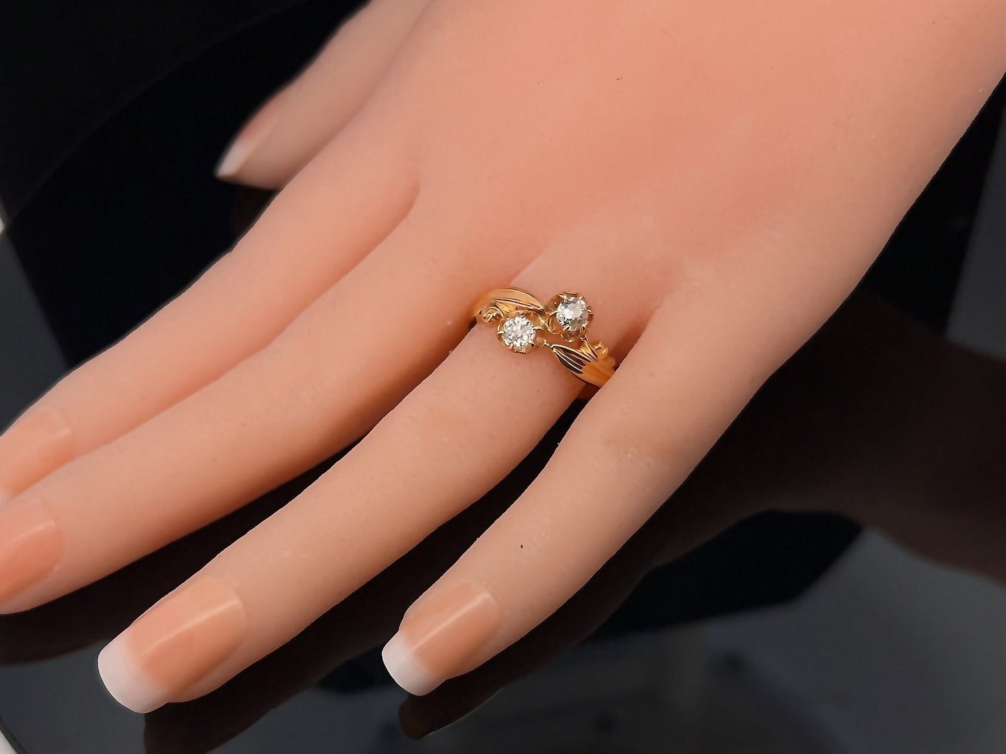 Antique Art Nouveau Diamond 'Toi et Moi' Crossover 22ct Gold Ring. Antique Diamond Crossover Gold Ring. English Circa 1870