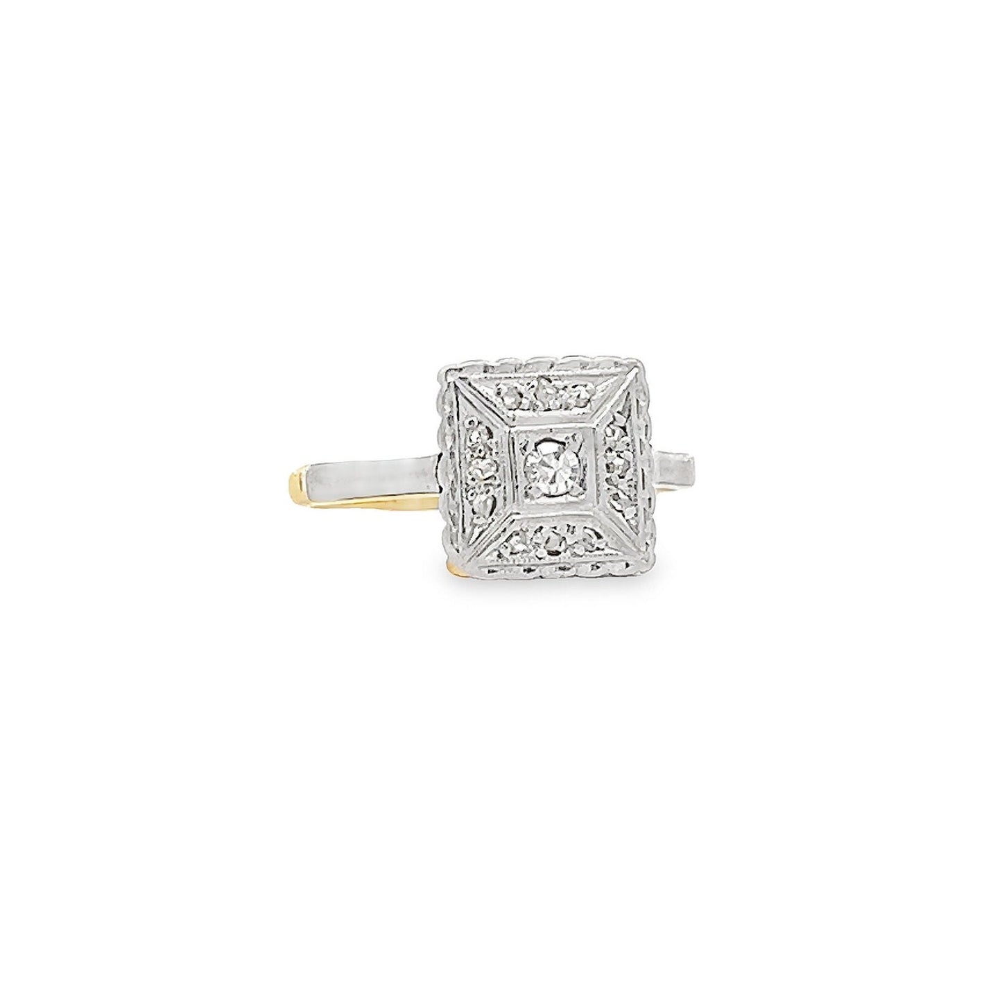 Antique Art Deco Diamond 18ct Gold and Platinum 'Tablet'  Ring. English Circa 1920 - 1930