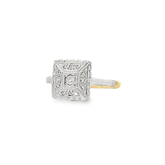 Antique Art Deco Diamond 18ct Gold and Platinum 'Tablet'  Ring. English Circa 1920 - 1930
