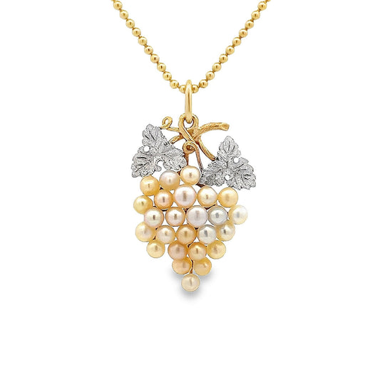 Antique Edwardian 15ct Gold & Platinum Grapes Pendant Set with Natural Pearls. Edwardian, Circa 1900 - 1910