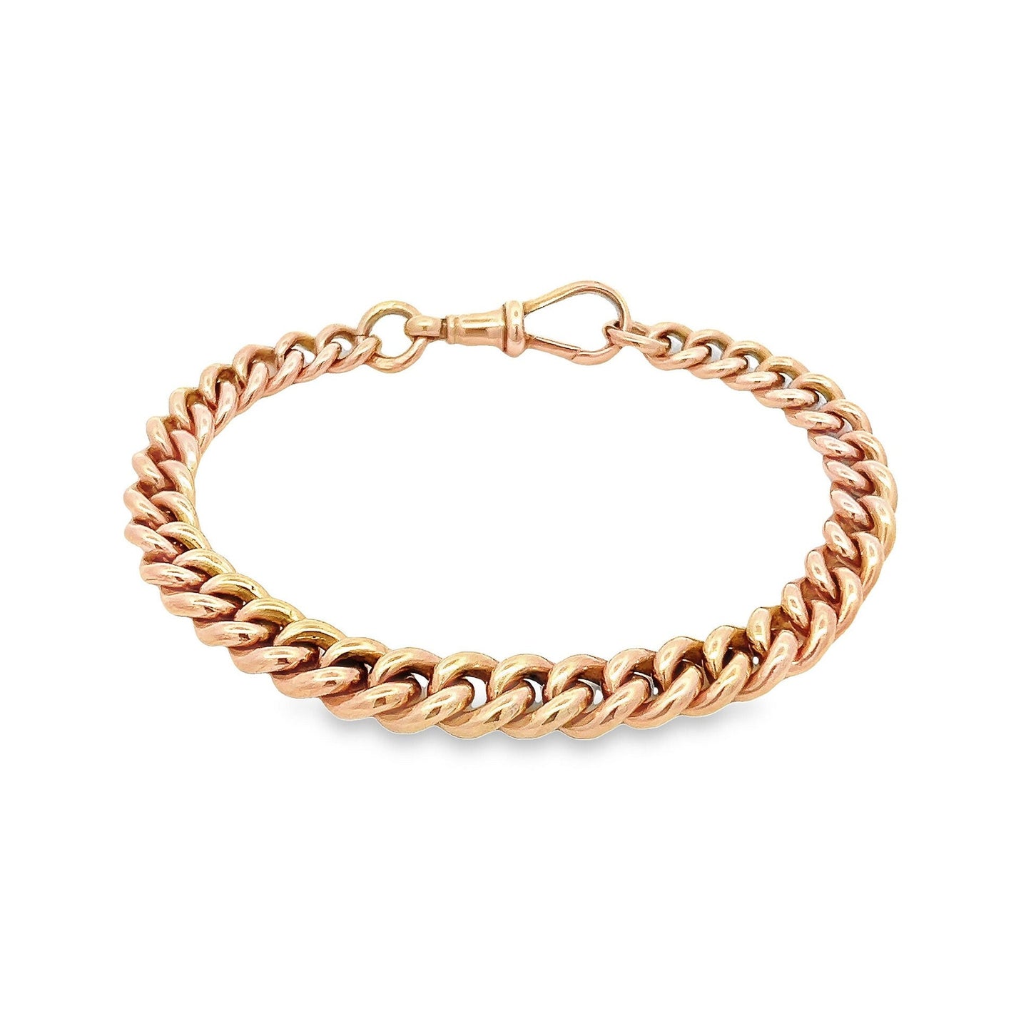 Antique 9ct Rose Gold Graduated Curb Bracelet with Dog Clip Clasp. Victorian, Very Solid. Just Perfect Condition. 32.1grams. 7.75 inch.