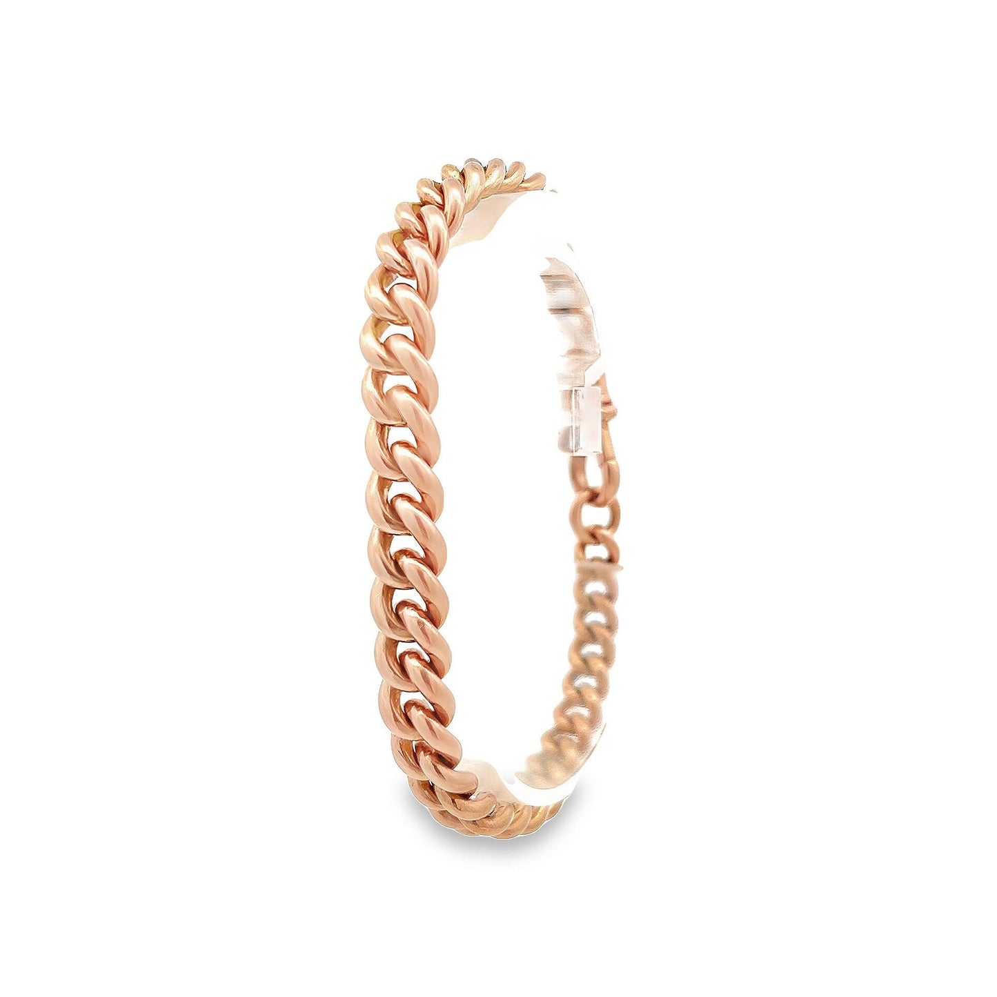 Antique 9ct Rose Gold Graduated Curb Bracelet with Dog Clip Clasp. Victorian, Very Solid. Just Perfect Condition. 32.1grams. 7.75 inch.