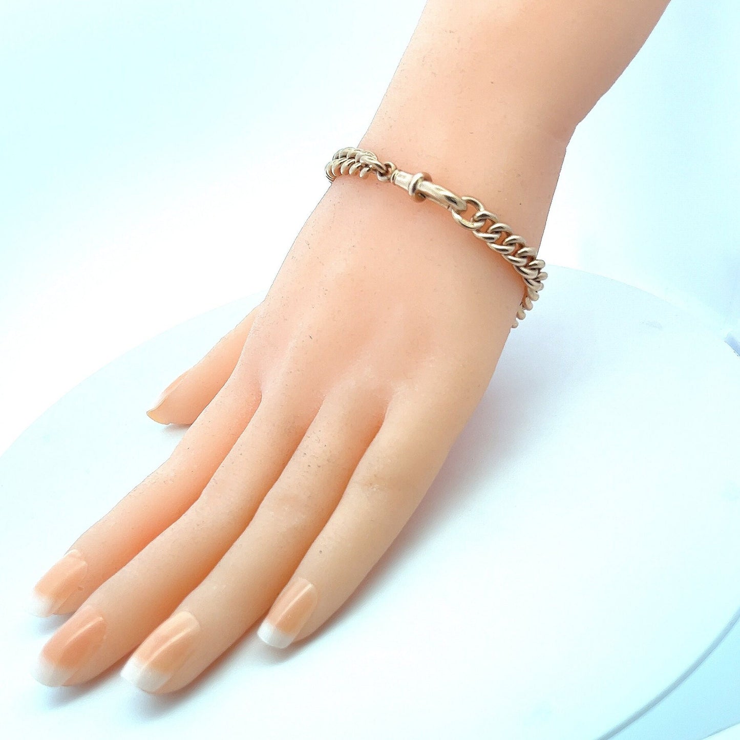 Antique 9ct Rose Gold Graduated Curb Bracelet with Dog Clip Clasp. Victorian, Very Solid. Just Perfect Condition. 32.1grams. 7.75 inch.