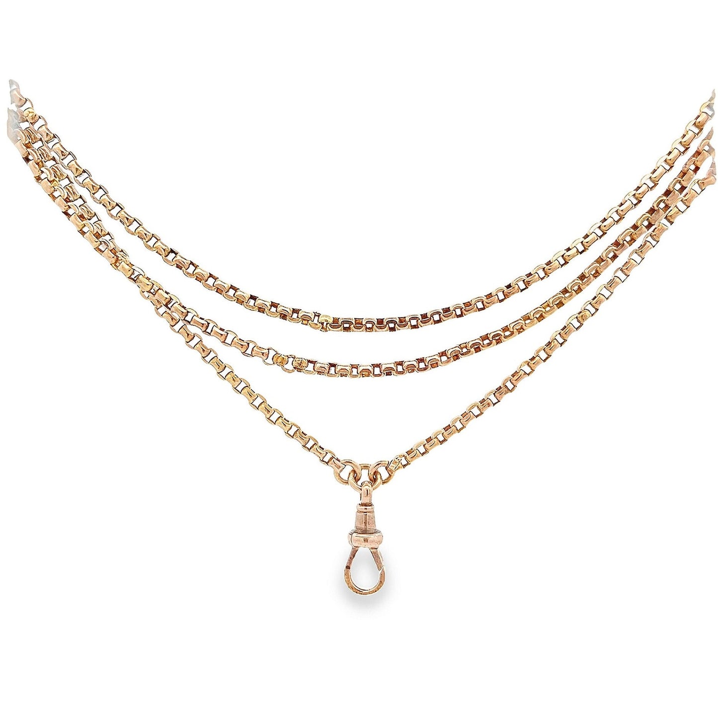 Antique 9ct Rose Gold Guard Chain. Victorian Gold Muff Chain, Long Chain. English Circa 1890. 65 Inches.