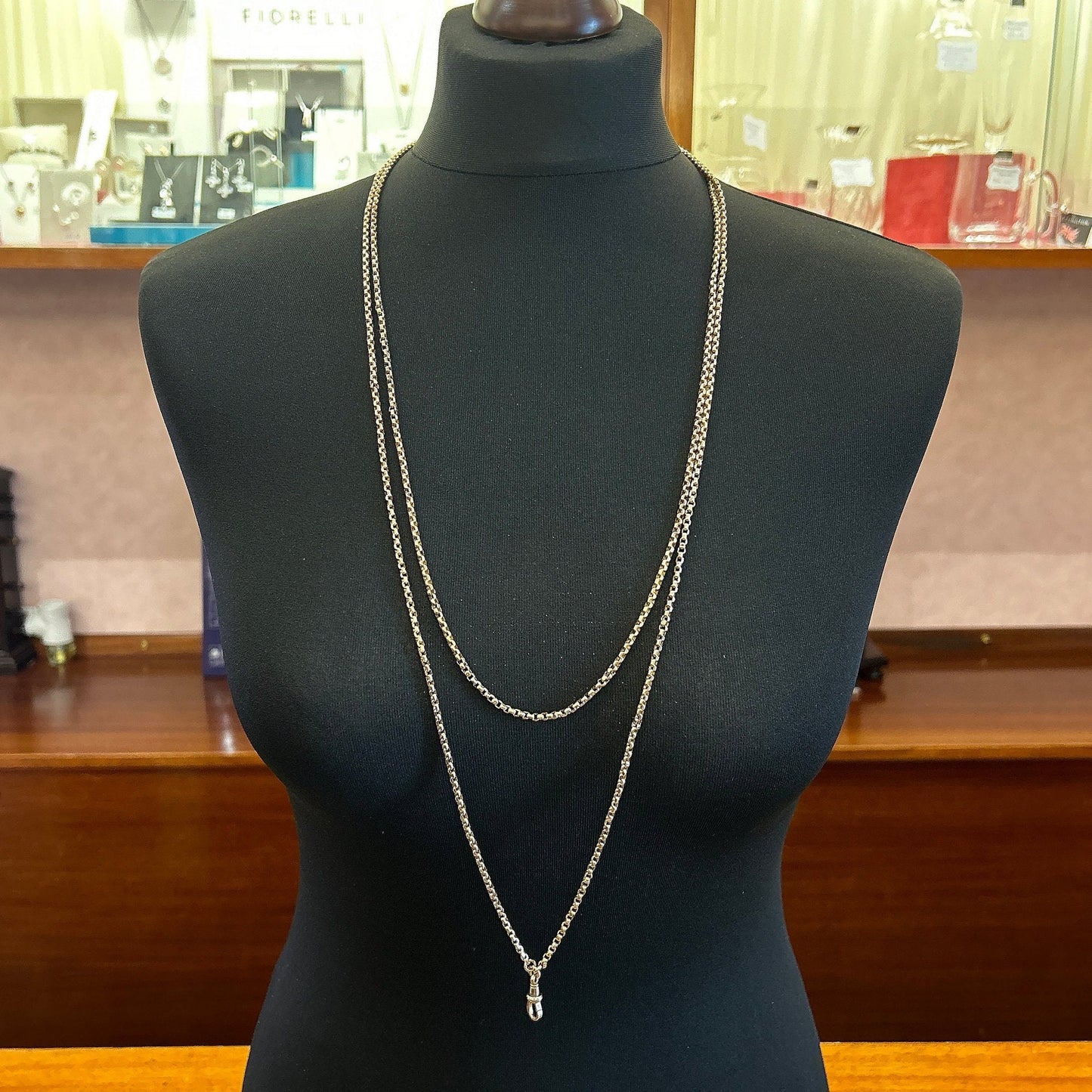 Antique 9ct Rose Gold Guard Chain. Victorian Gold Muff Chain, Long Chain. English Circa 1890. 65 Inches.