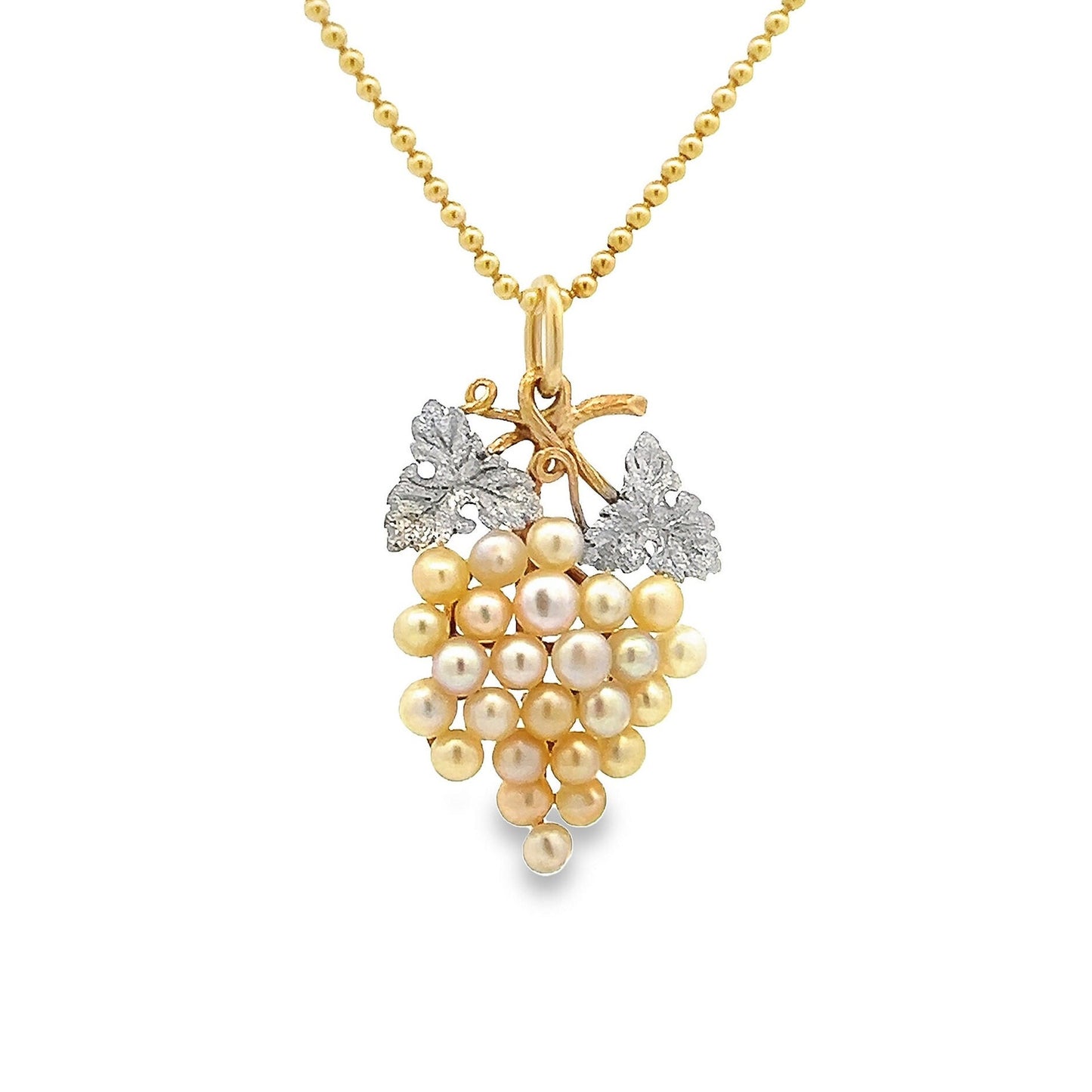 Antique Edwardian 15ct Gold & Platinum Grapes Pendant Set with Natural Pearls. Edwardian, Circa 1900 - 1910