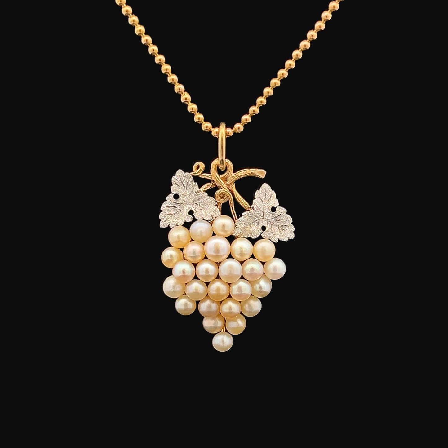 Antique Edwardian 15ct Gold & Platinum Grapes Pendant Set with Natural Pearls. Edwardian, Circa 1900 - 1910