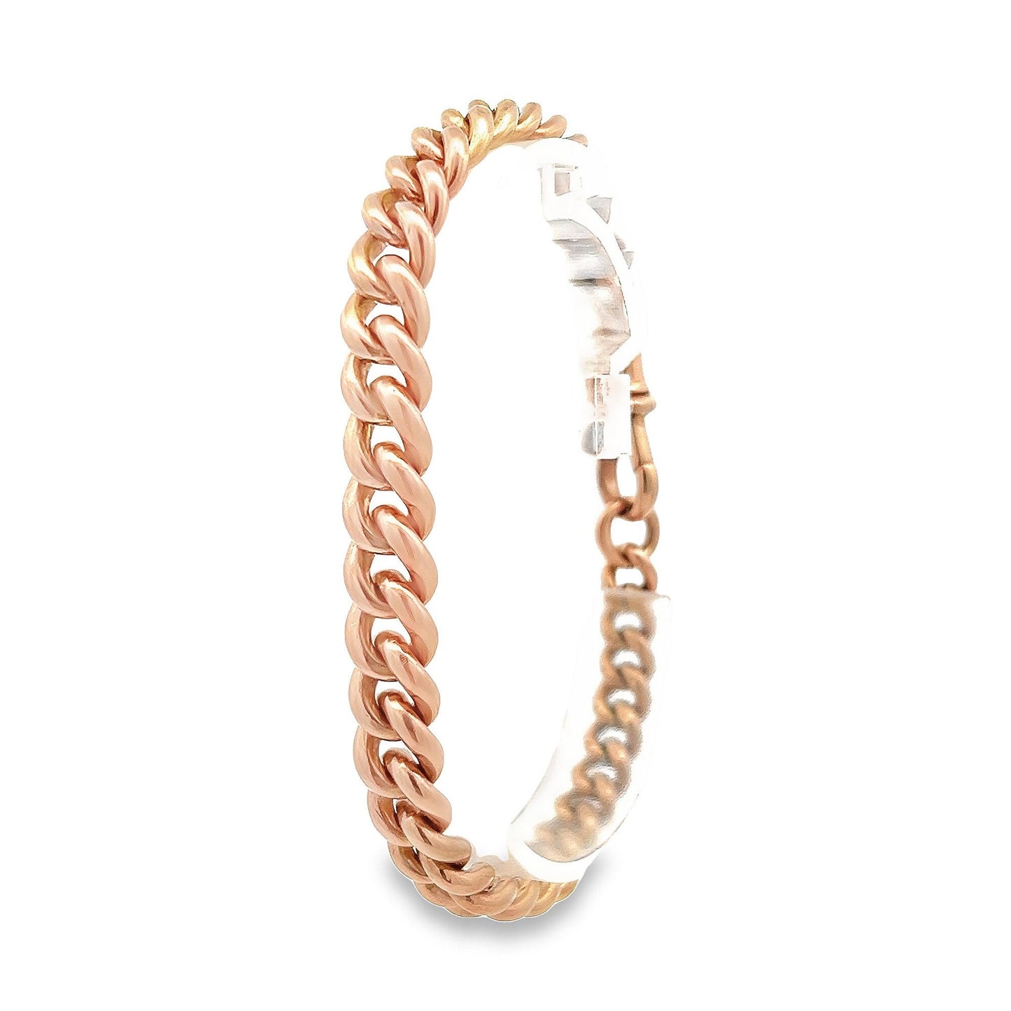 Antique 9ct Rose Gold Graduated Curb Bracelet with Dog Clip Clasp. Victorian, Very Solid. Just Perfect Condition. 32.1grams. 7.75 inch.