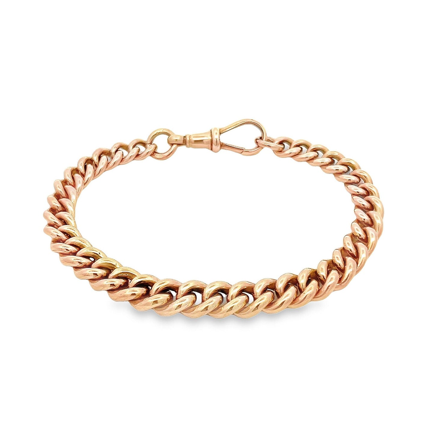 Antique 9ct Rose Gold Graduated Curb Bracelet with Dog Clip Clasp. Victorian, Very Solid. Just Perfect Condition. 32.1grams. 7.75 inch.