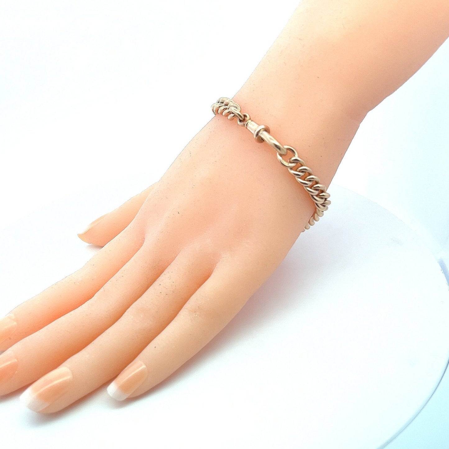 Antique 9ct Rose Gold Graduated Curb Bracelet with Dog Clip Clasp. Victorian, Very Solid. Just Perfect Condition. 32.1grams. 7.75 inch.