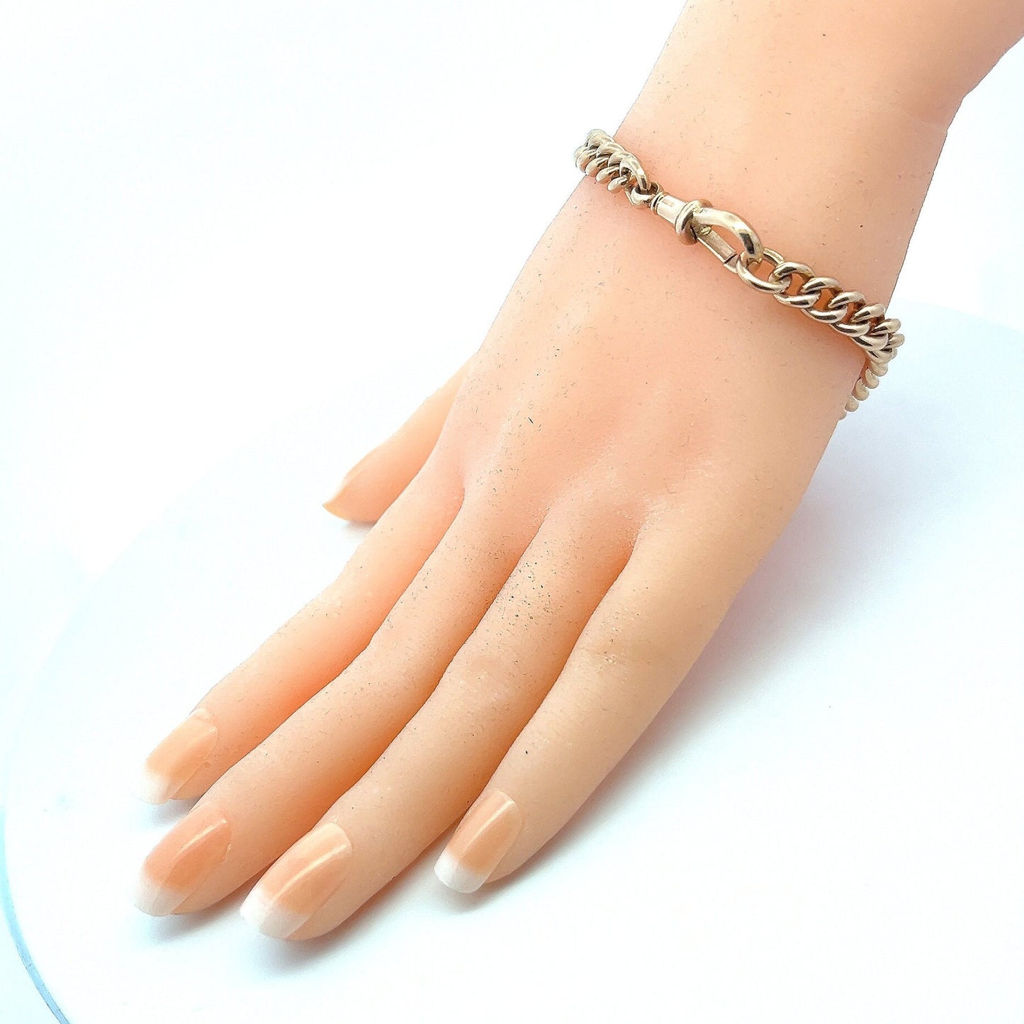 Antique 9ct Rose Gold Graduated Curb Bracelet with Dog Clip Clasp. Victorian, Very Solid. Just Perfect Condition. 32.1grams. 7.75 inch.