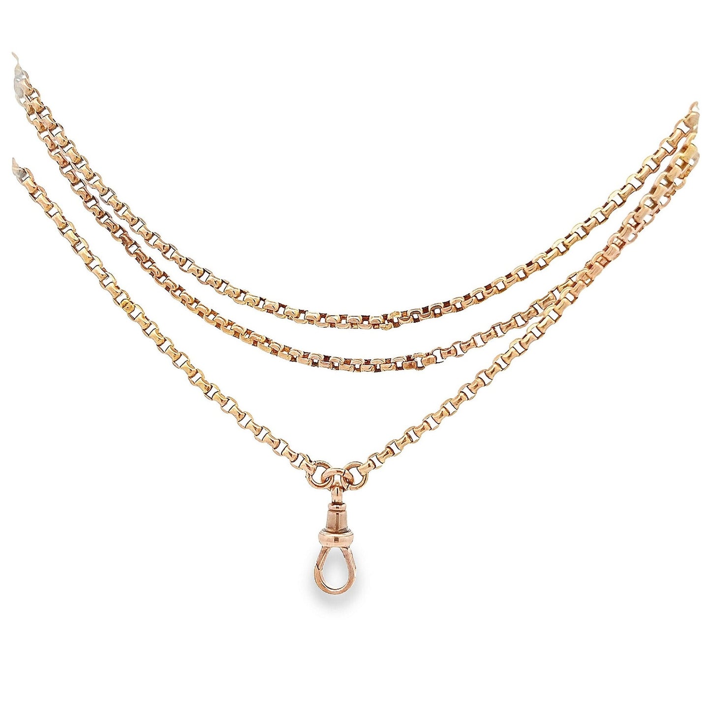 Antique 9ct Rose Gold Guard Chain. Victorian Gold Muff Chain, Long Chain. English Circa 1890. 65 Inches.