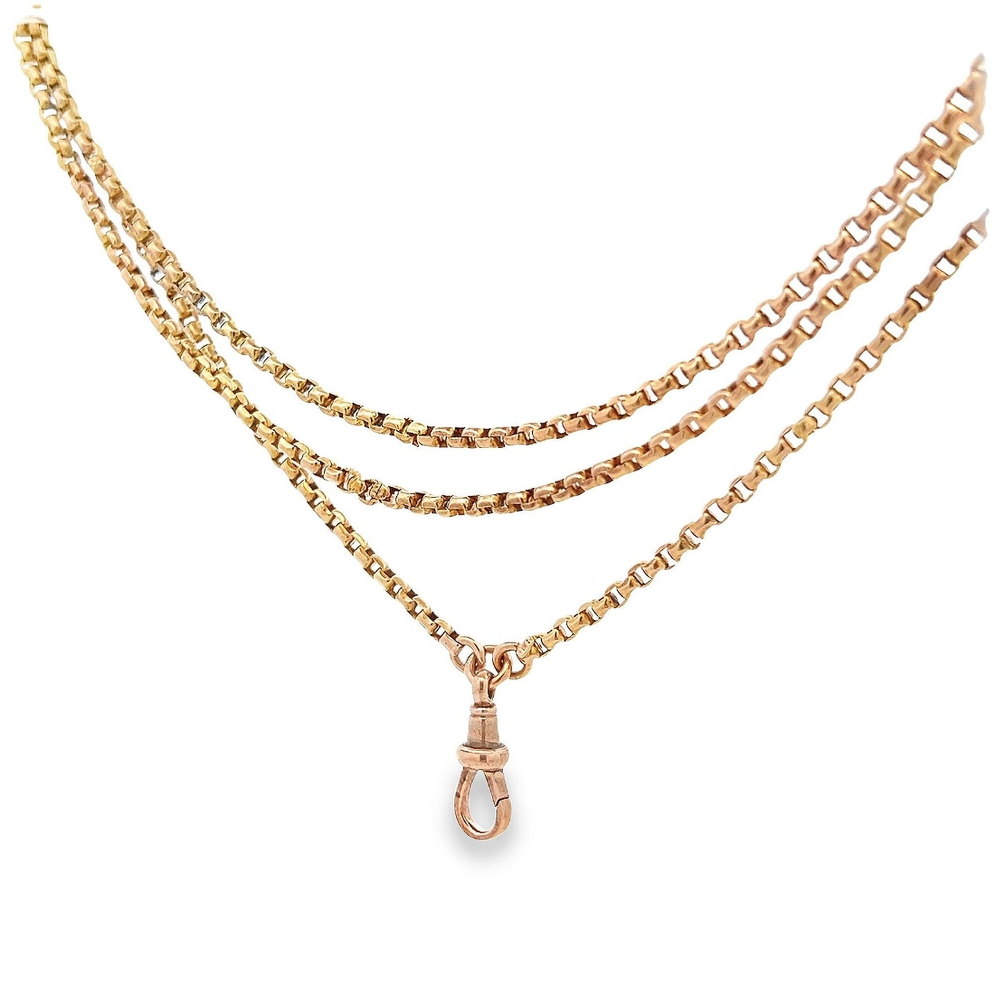 Antique 9ct Rose Gold Guard Chain. Victorian Gold Muff Chain, Long Chain. English Circa 1890. 65 Inches.