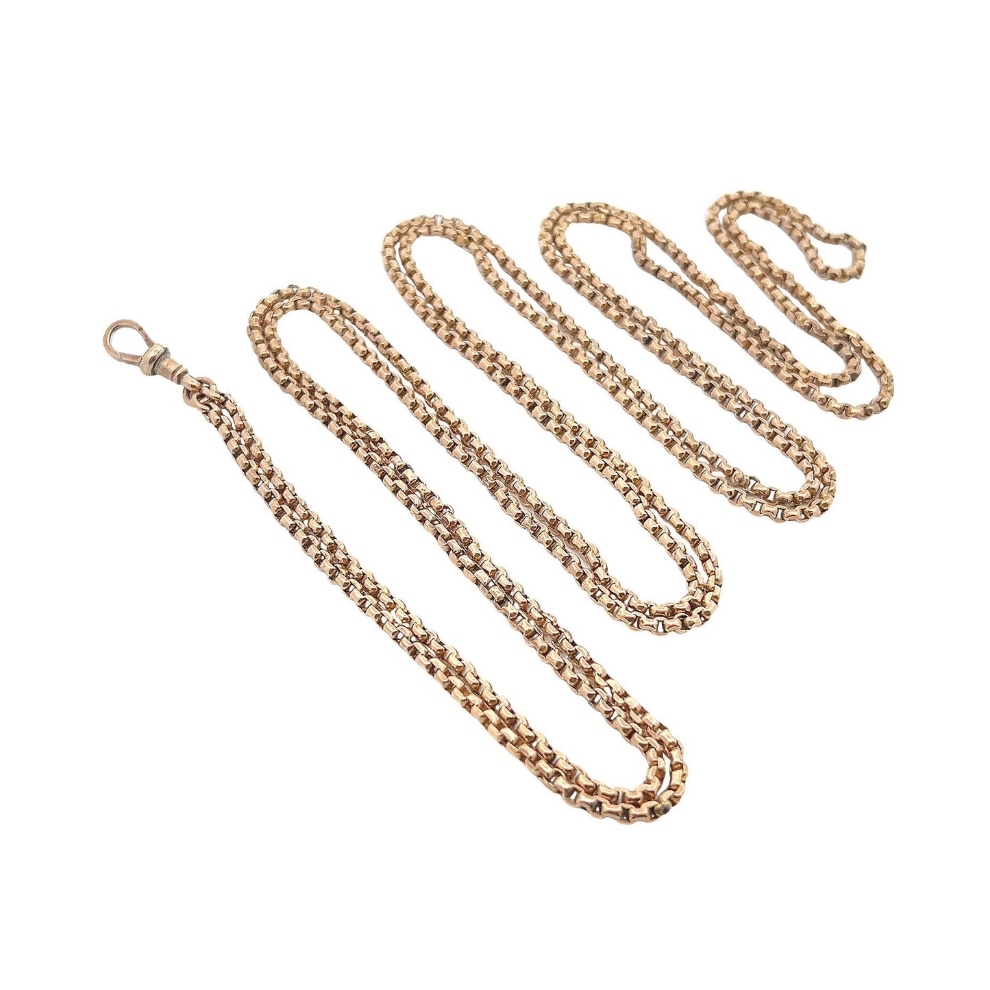 Antique 9ct Rose Gold Guard Chain. Victorian Gold Muff Chain, Long Chain. English Circa 1890. 65 Inches.