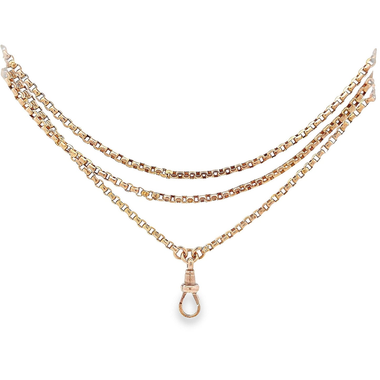 Antique 9ct Rose Gold Guard Chain. Victorian Gold Muff Chain, Long Chain. English Circa 1890. 65 Inches.