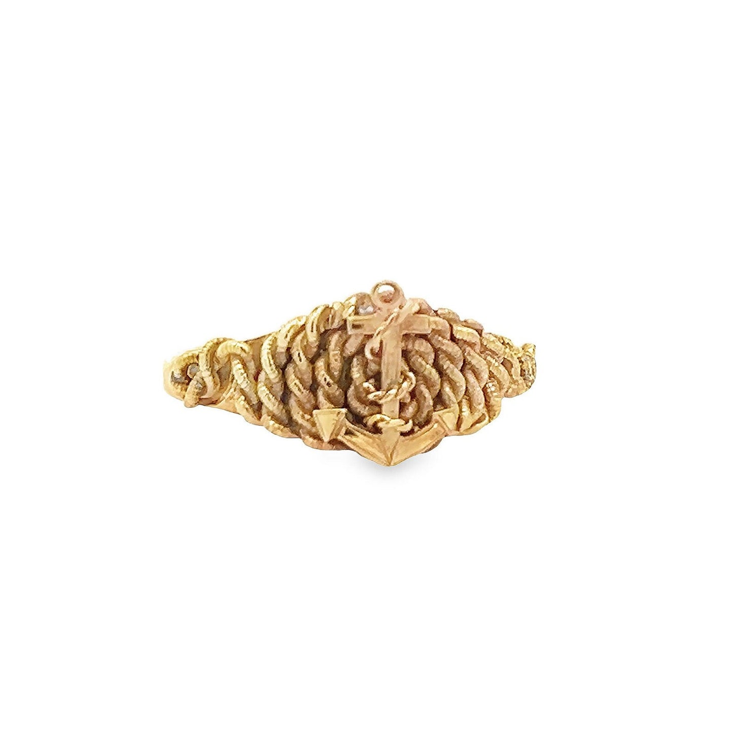 Antique 18ct Gold Anchor and Rope Motif Ring. Victorian Naval Ring. English Circa 1900.