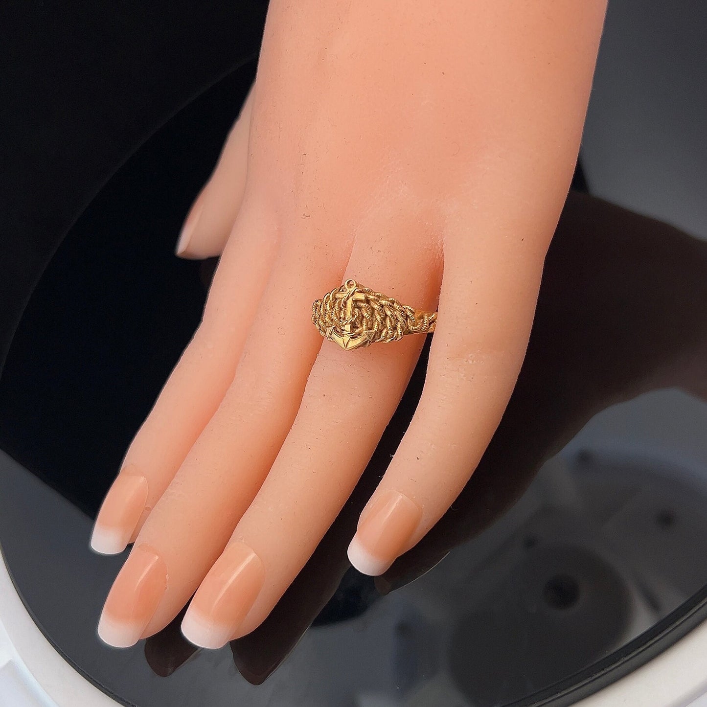 Antique 18ct Gold Anchor and Rope Motif Ring. Victorian Naval Ring. English Circa 1900.