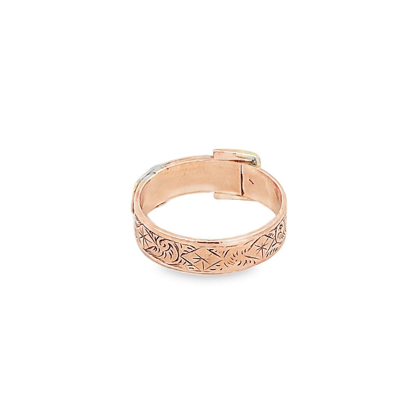 Antique Edwardian 9ct Gold Buckle Ring. Birmingham 1912. Crisp Example with Fine Engraving.