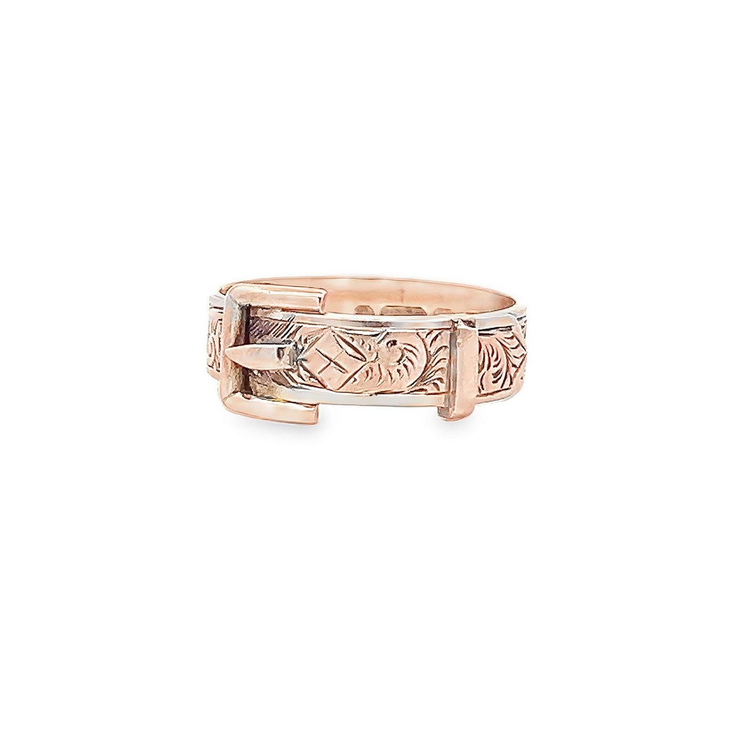 Antique Edwardian 9ct Gold Buckle Ring. Birmingham 1912. Crisp Example with Fine Engraving.